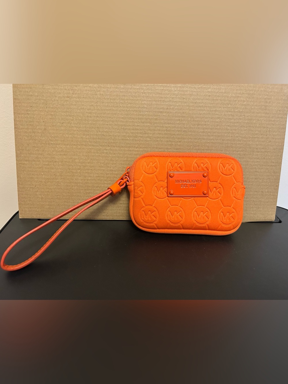 Michael Kors Bright Orange Embossed Logo Wristlet